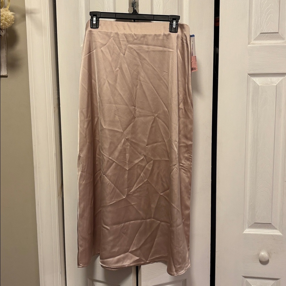French Connection Satin Skirt in Soft Beige